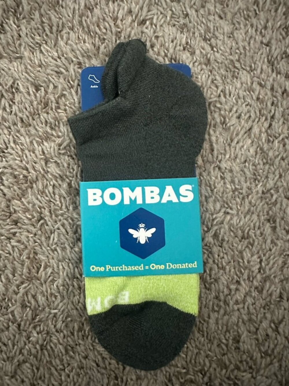 Bombas Cushioned Ankle Socks Green Size Medium Low Cut